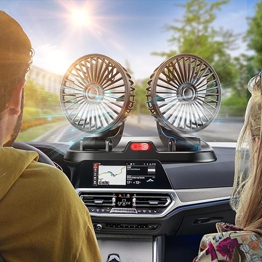 360° Adjustable Dual Head Car Fan – USB Powered, Low Noise