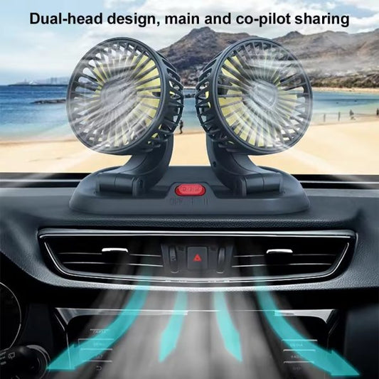 360° Adjustable Dual Head Car Fan – USB Powered, Low Noise
