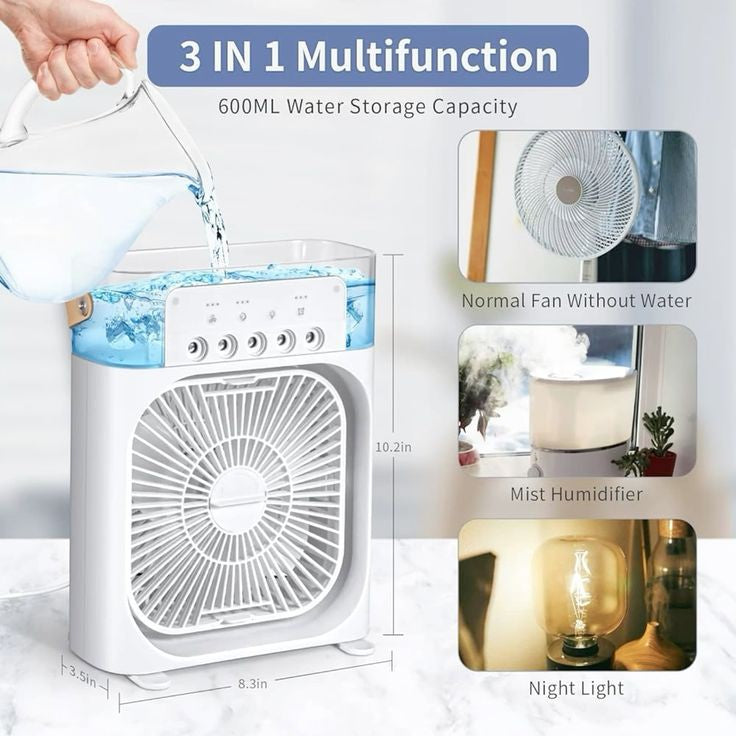Portable USB Air Conditioner Fan with LED Night Light & Humidifier