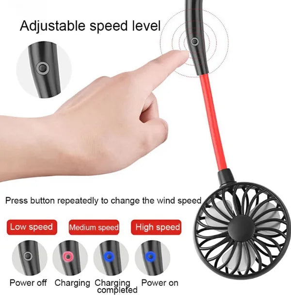 Hands-Free Rechargeable Neck Fan with 3 Speed Settings